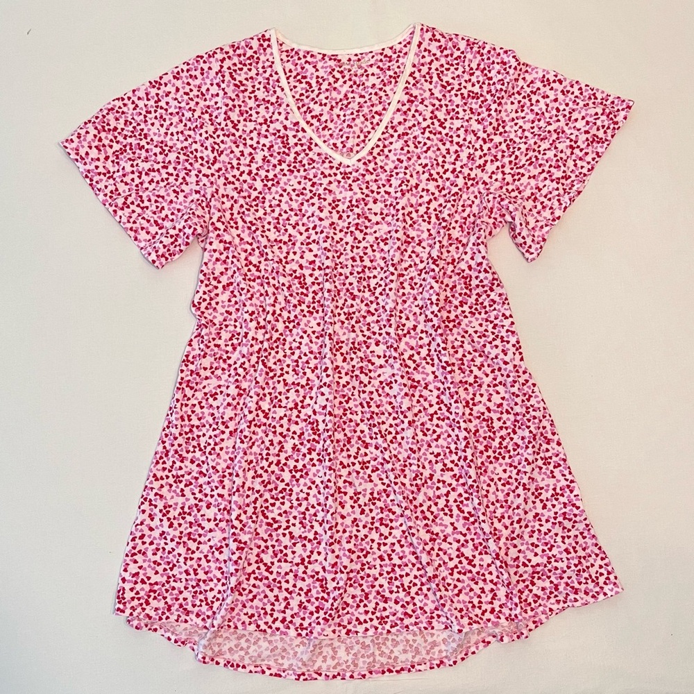 KATE SPADE Woman Red Pink White Hearts Night Gown Pajama V-Neck Nightie size L